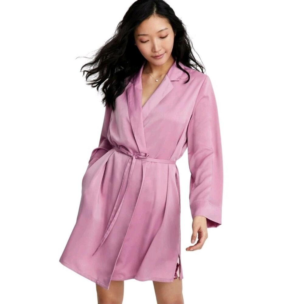 State of Day Womens Size S Silk Touch Self-Tie Robe Mauve Orchid pink Satin NWT